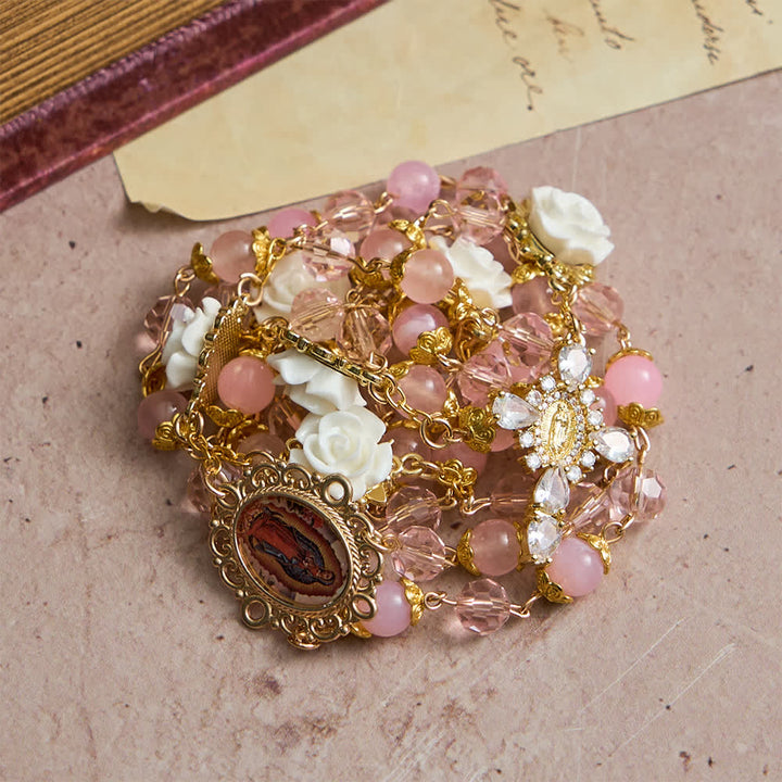 Christianartworkshop Pink Crystal & White Rose Our Lady of Guadalupe Rosary - image 4