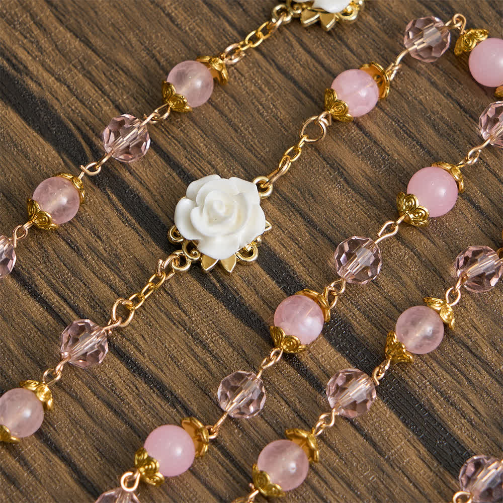 Christianartworkshop Pink Crystal & White Rose Our Lady of Guadalupe Rosary - image 6