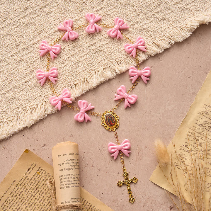 FREE Today: Our Lady of Guadalupe Pink Bow Rosary: Carry Her Gentle Blessings - Our Lady & Crucifix - image 0