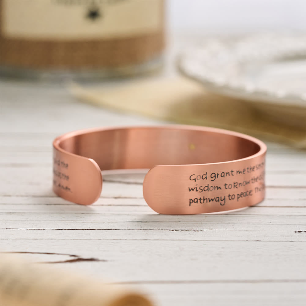 FREE Today: Serenity Prayer Engraved Copper Cuff Bracelet with Gold Inlaid Cross: A Symbol of Peaceful Surrender - image 4