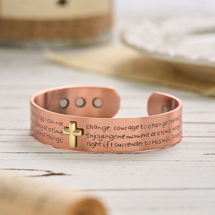 FREE Today: Serenity Prayer Engraved Copper Cuff Bracelet with Gold Inlaid Cross: A Symbol of Peaceful Surrender - image 5