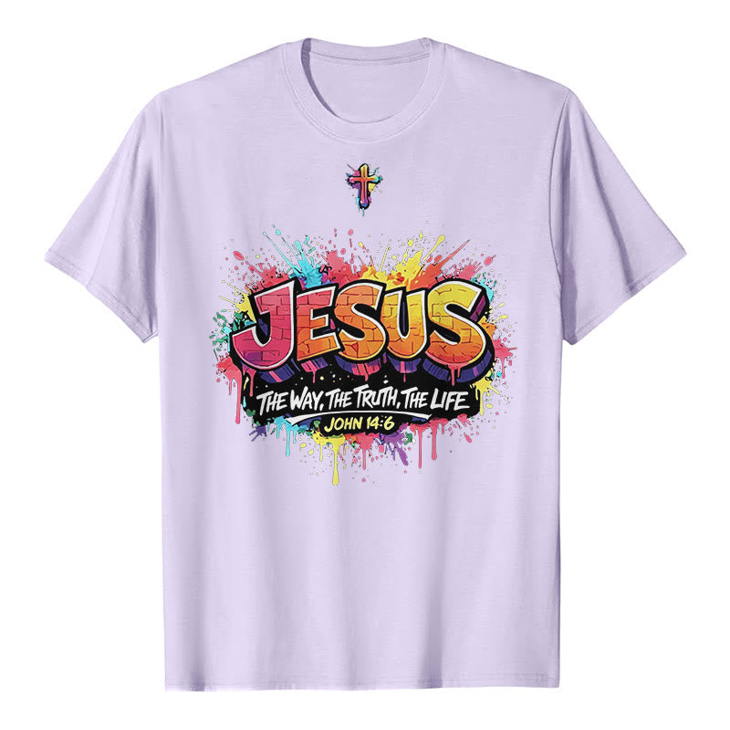 Christianartworkshop "Jesus The Way The Truth The Life John 14:6" Graffiti Splash Cross Premium Short Sleeve T-Shirt - Purple - 2XL - image 4