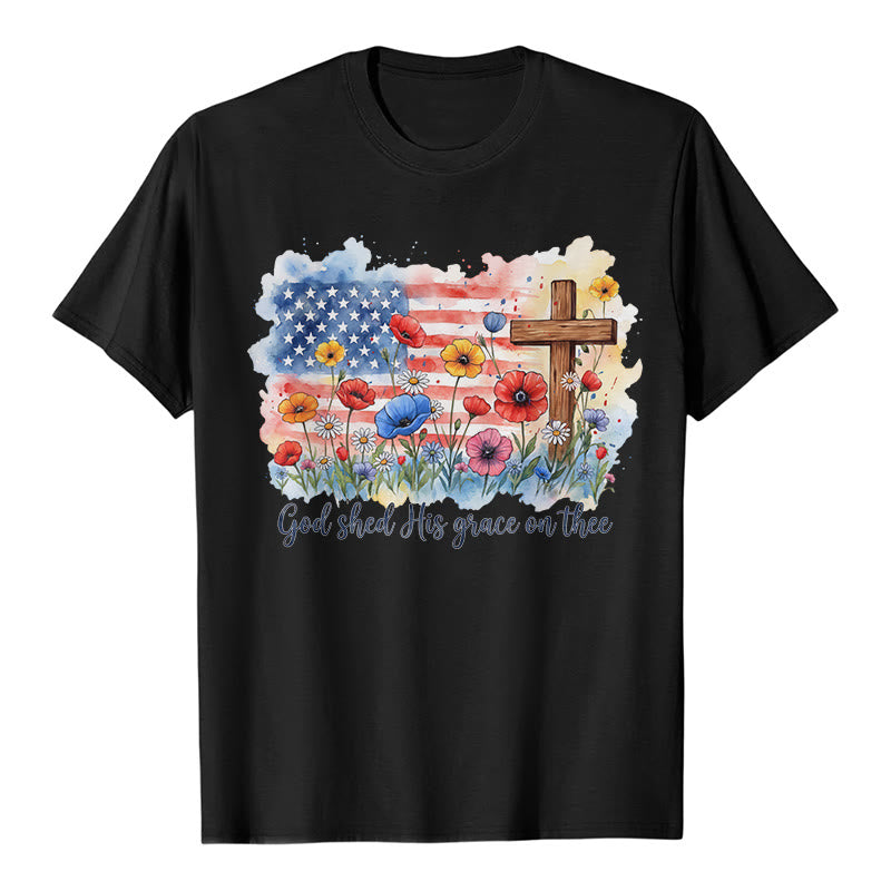 Christianartworkshop Independence Day & Church Outfit Watercolor Patriotic Faith Premium Short Sleeve T-Shirt - Black - 2XL - image 1