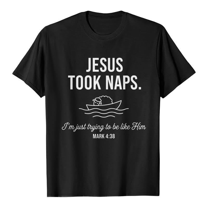 Christianartworkshop Funny Faith Quote Napping Lamb On Boat Minimal Line Graphic Premium Short Sleeve T-Shirt - Black - 2XL - image 1