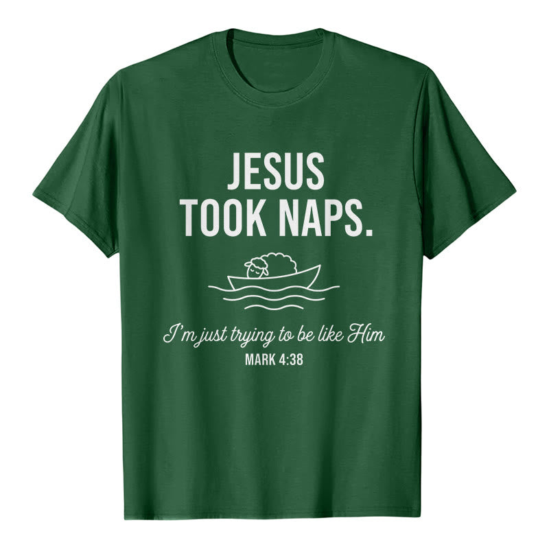 Christianartworkshop Funny Faith Quote Napping Lamb On Boat Minimal Line Graphic Premium Short Sleeve T-Shirt - Dark Green - 2XL - image 6