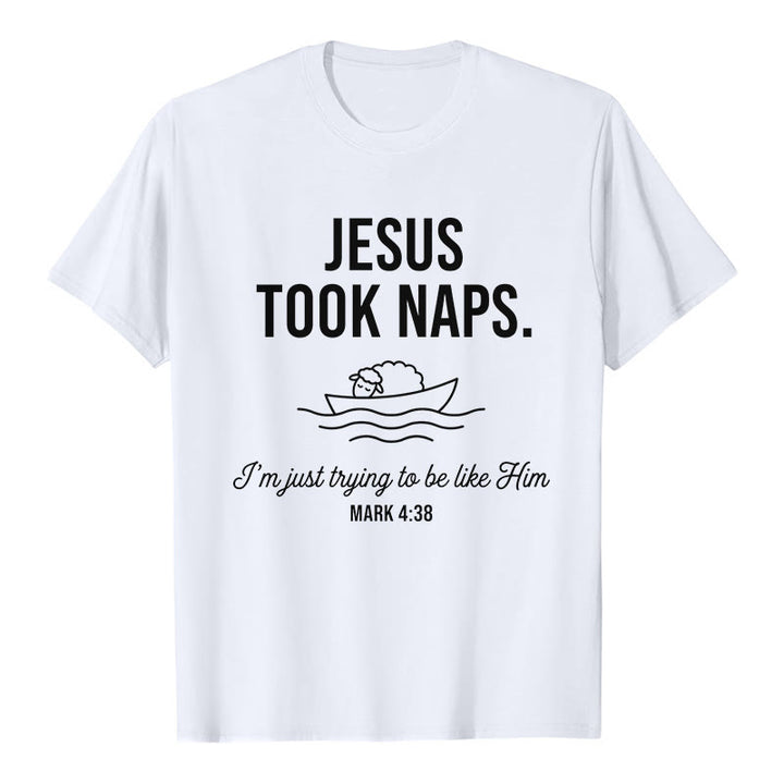 Christianartworkshop Funny Faith Quote Napping Lamb On Boat Minimal Line Graphic Premium Short Sleeve T-Shirt - White - 2XL - image 2