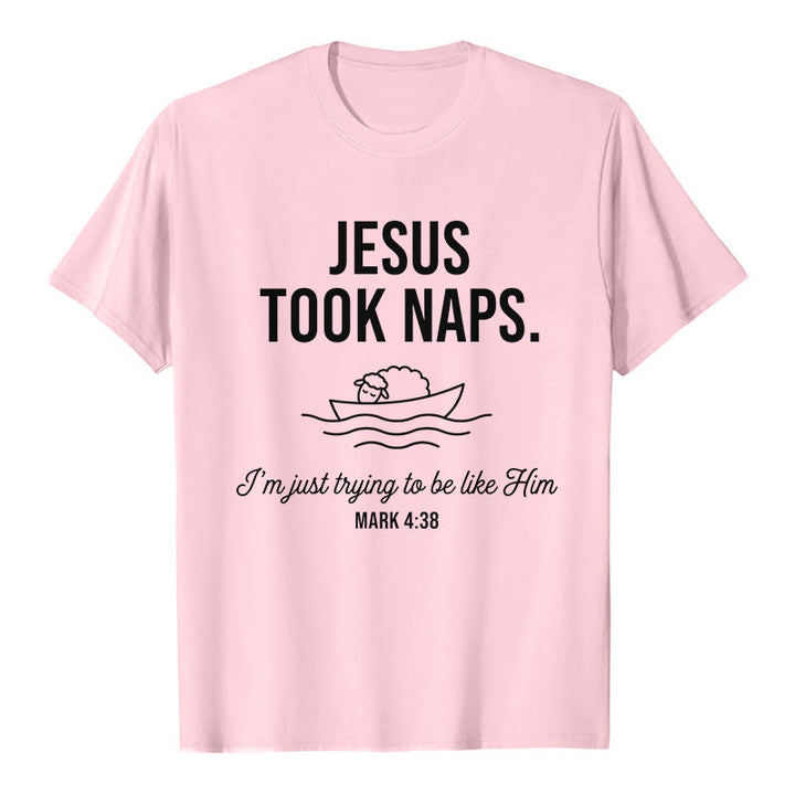 Christianartworkshop Funny Faith Quote Napping Lamb On Boat Minimal Line Graphic Premium Short Sleeve T-Shirt - Pink - 2XL - image 3