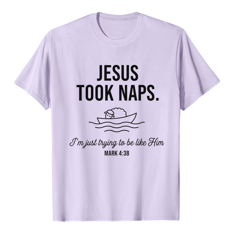 Christianartworkshop Funny Faith Quote Napping Lamb On Boat Minimal Line Graphic Premium Short Sleeve T-Shirt - Purple - 2XL - image 4