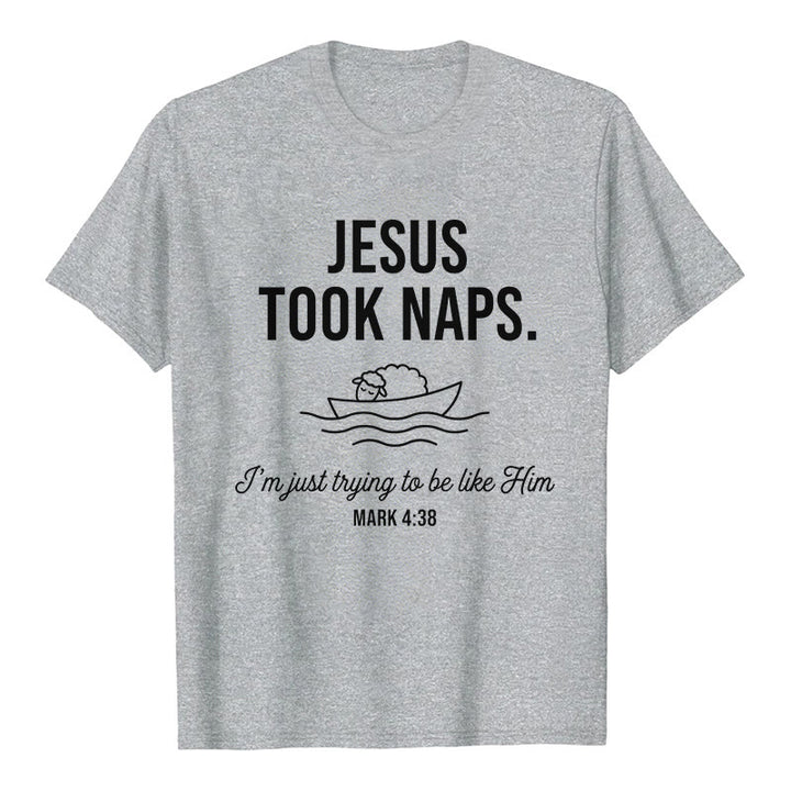 Christianartworkshop Funny Faith Quote Napping Lamb On Boat Minimal Line Graphic Premium Short Sleeve T-Shirt - Grey - 2XL - image 0