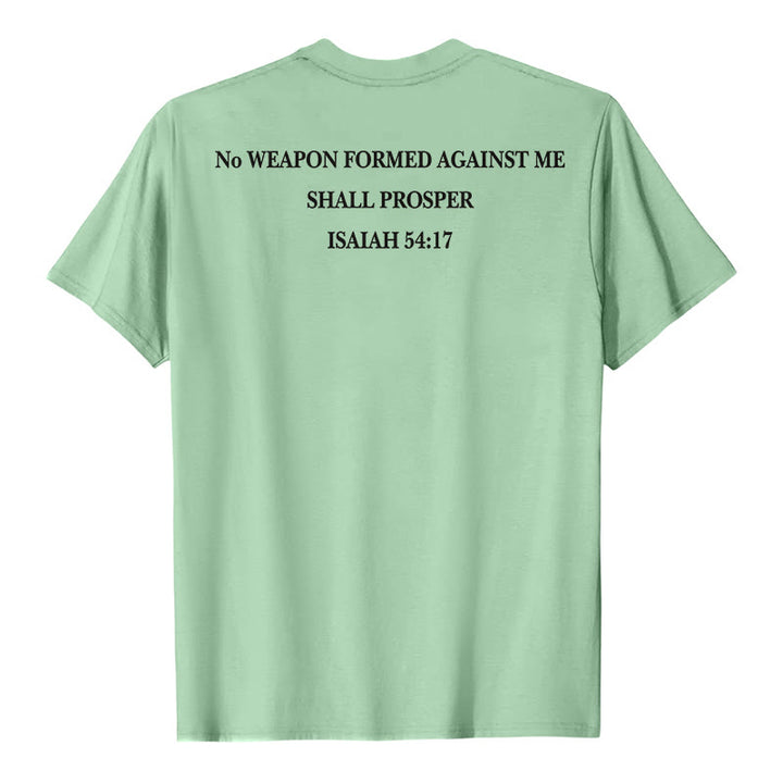Christianartworkshop No Weapon Formed Against Me Shall Prosper Isaiah 54:17 Front Cross Back Scripture Premium Short Sleeve T-Shirt - image 17