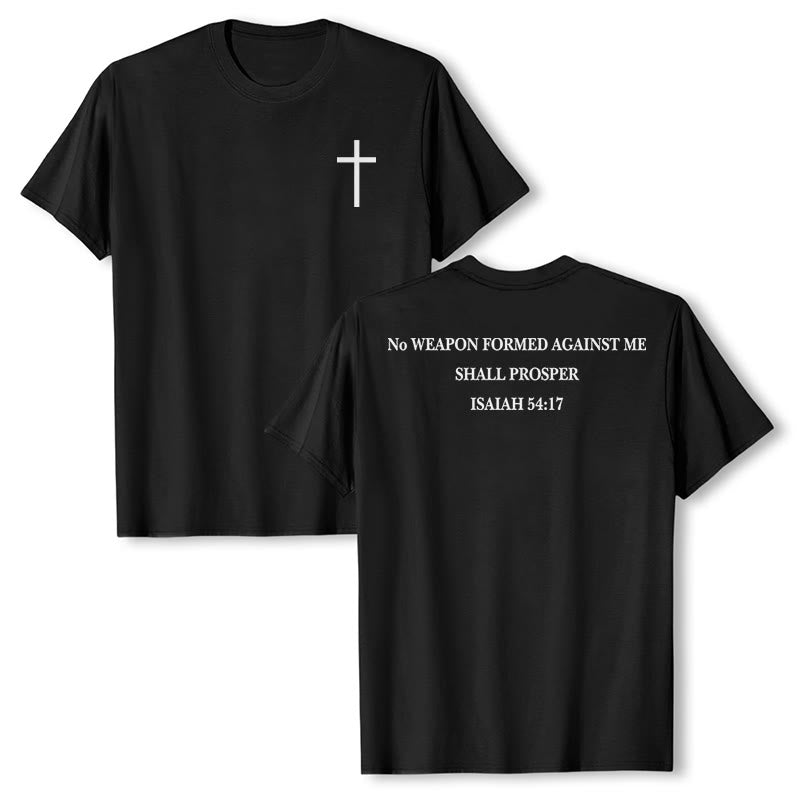 Christianartworkshop No Weapon Formed Against Me Shall Prosper Isaiah 54:17 Front Cross Back Scripture Premium Short Sleeve T-Shirt - Black - 2XL - image 0