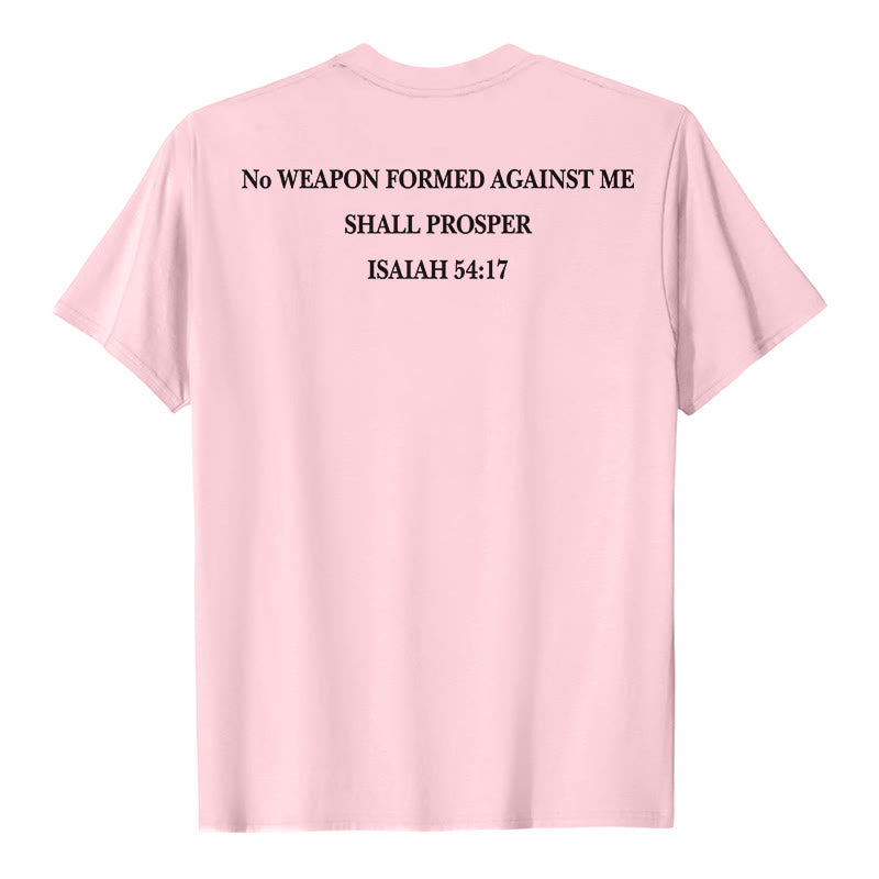 Christianartworkshop No Weapon Formed Against Me Shall Prosper Isaiah 54:17 Front Cross Back Scripture Premium Short Sleeve T-Shirt - image 11