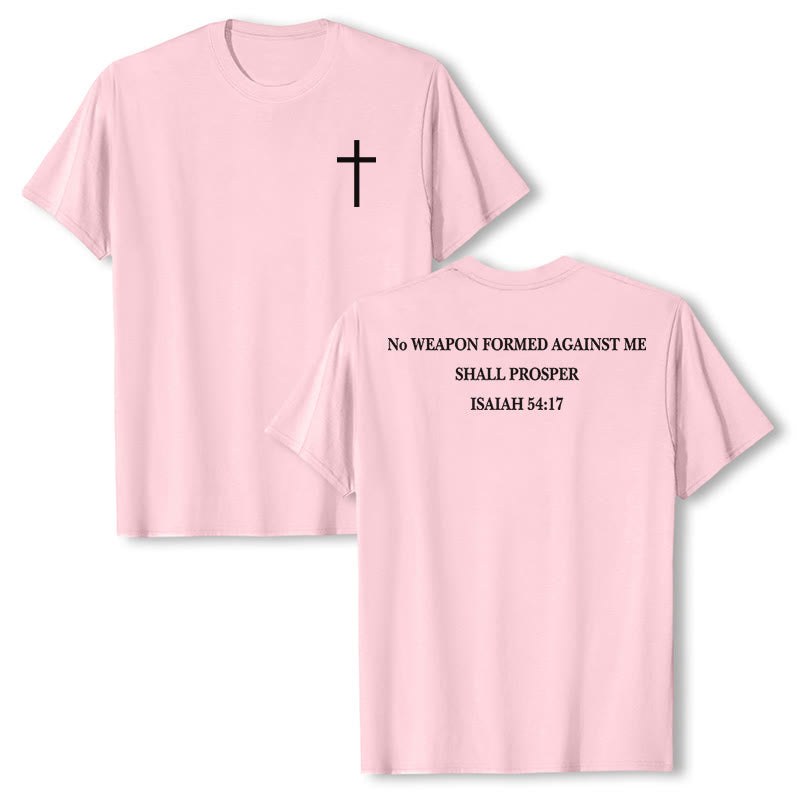 Christianartworkshop No Weapon Formed Against Me Shall Prosper Isaiah 54:17 Front Cross Back Scripture Premium Short Sleeve T-Shirt - Pink - 2XL - image 9