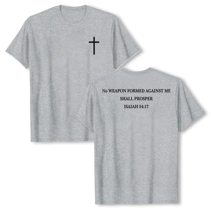 Christianartworkshop No Weapon Formed Against Me Shall Prosper Isaiah 54:17 Front Cross Back Scripture Premium Short Sleeve T-Shirt - Grey - 2XL - image 3