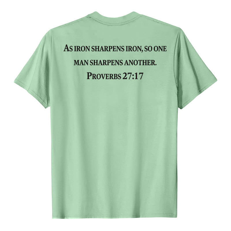 Christianartworkshop As Iron Sharpens Iron Proverbs 27:17 Front Chest Cross Back Scripture Premium Short Sleeve T-Shirt - image 17