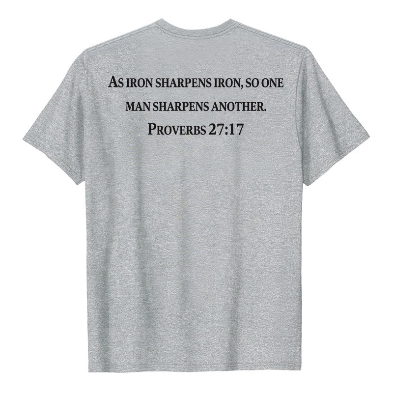 Christianartworkshop As Iron Sharpens Iron Proverbs 27:17 Front Chest Cross Back Scripture Premium Short Sleeve T-Shirt - image 5