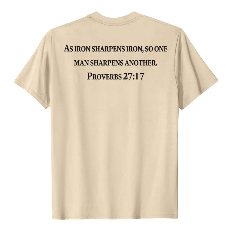 Christianartworkshop As Iron Sharpens Iron Proverbs 27:17 Front Chest Cross Back Scripture Premium Short Sleeve T-Shirt - image 26