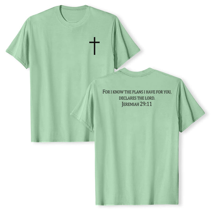 Christianartworkshop For I Know The Plans I Have For You Jeremiah 29:11 Front Chest Cross Back Scripture Premium Short Sleeve T-Shirt - image 15
