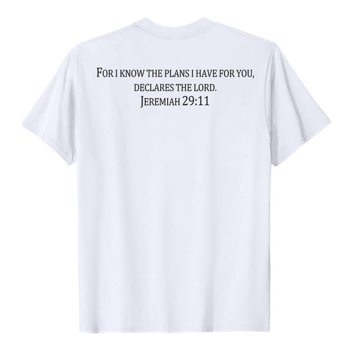 Christianartworkshop For I Know The Plans I Have For You Jeremiah 29:11 Front Chest Cross Back Scripture Premium Short Sleeve T-Shirt - image 2