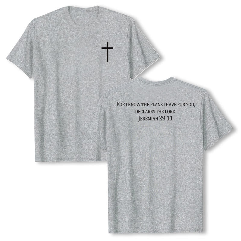 Christianartworkshop For I Know The Plans I Have For You Jeremiah 29:11 Front Chest Cross Back Scripture Premium Short Sleeve T-Shirt - Grey - 2XL - image 6