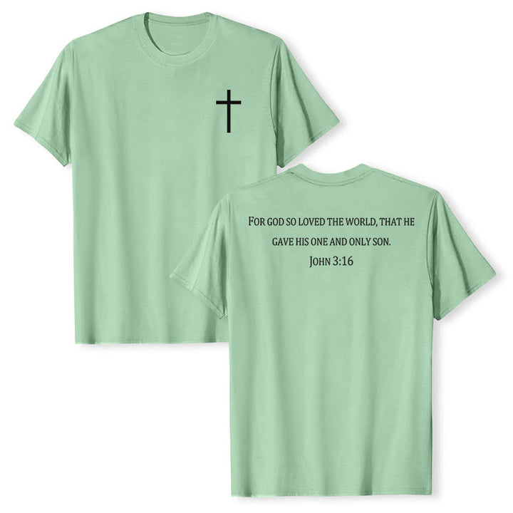 Christianartworkshop John 3:16 For God So Loved The World Front Chest Cross Back Scripture Premium Short Sleeve T-Shirt - Light Green - 2XL - image 15