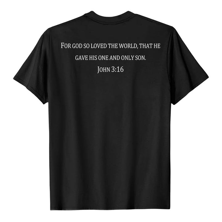 Christianartworkshop John 3:16 For God So Loved The World Front Chest Cross Back Scripture Premium Short Sleeve T-Shirt - image 2