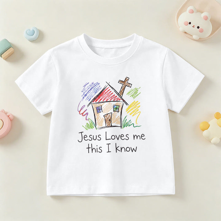 Christianartworkshop Jesus Loves Me This I Know Chapel Cross Kids Short Sleeve T-Shirt - White - US/UK/AU 14, EU170 - image 15