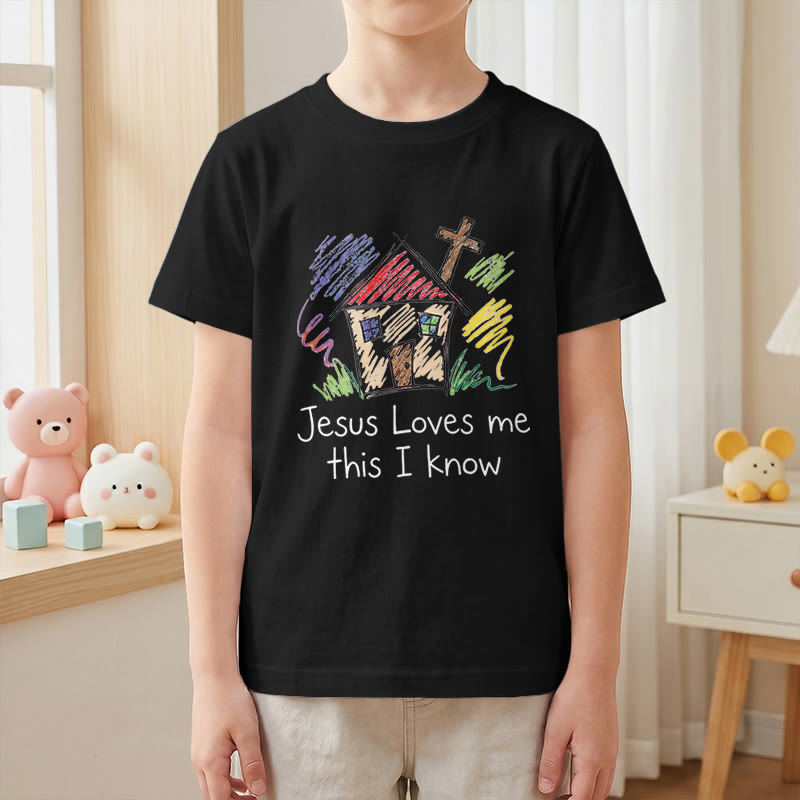 Christianartworkshop Jesus Loves Me This I Know Chapel Cross Kids Short Sleeve T-Shirt - image 25