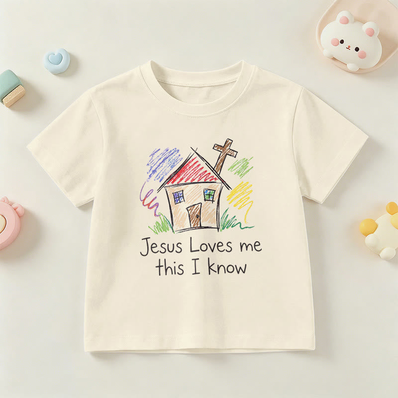Christianartworkshop Jesus Loves Me This I Know Chapel Cross Kids Short Sleeve T-Shirt - Beige - US/UK/AU 14, EU170 - image 0