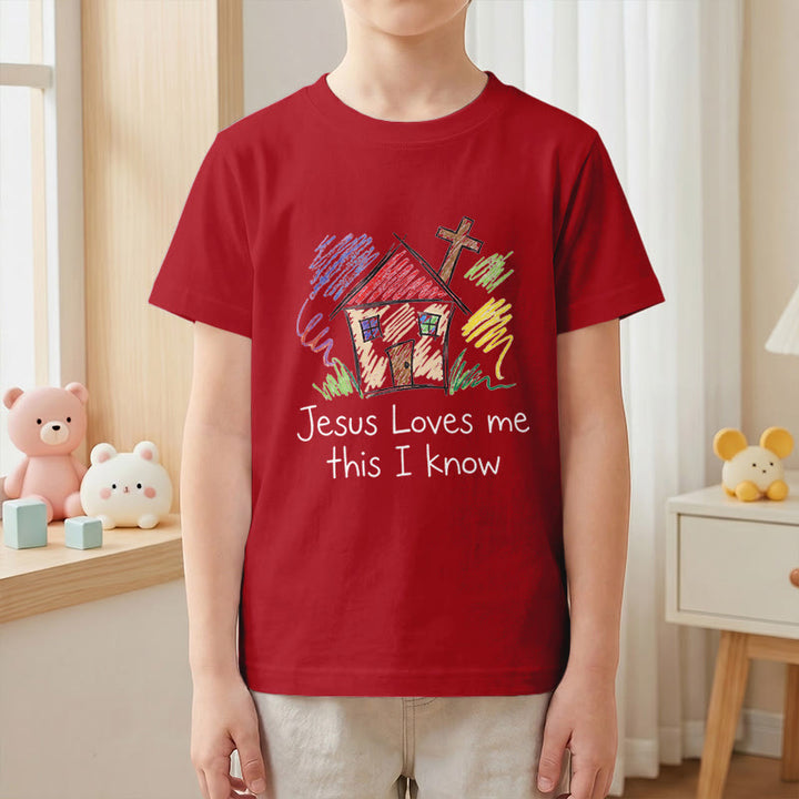 Christianartworkshop Jesus Loves Me This I Know Chapel Cross Kids Short Sleeve T-Shirt - image 7