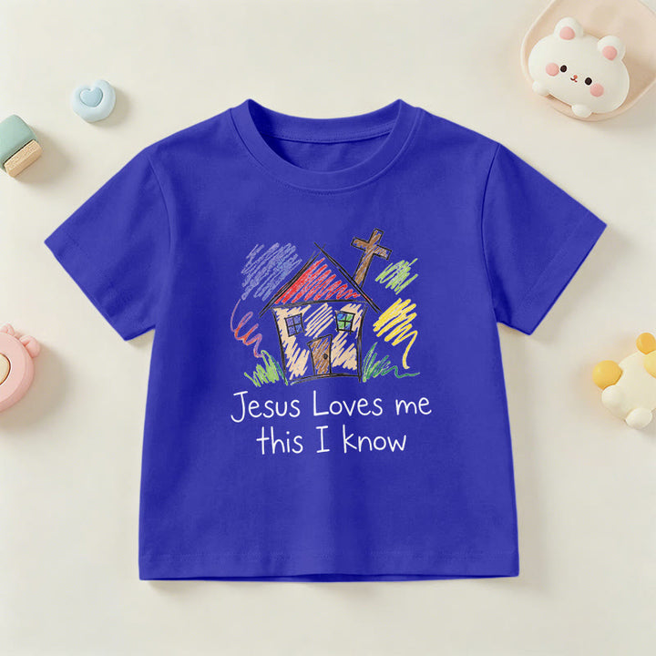 Christianartworkshop Jesus Loves Me This I Know Chapel Cross Kids Short Sleeve T-Shirt - Blue - US/UK/AU 14, EU170 - image 21