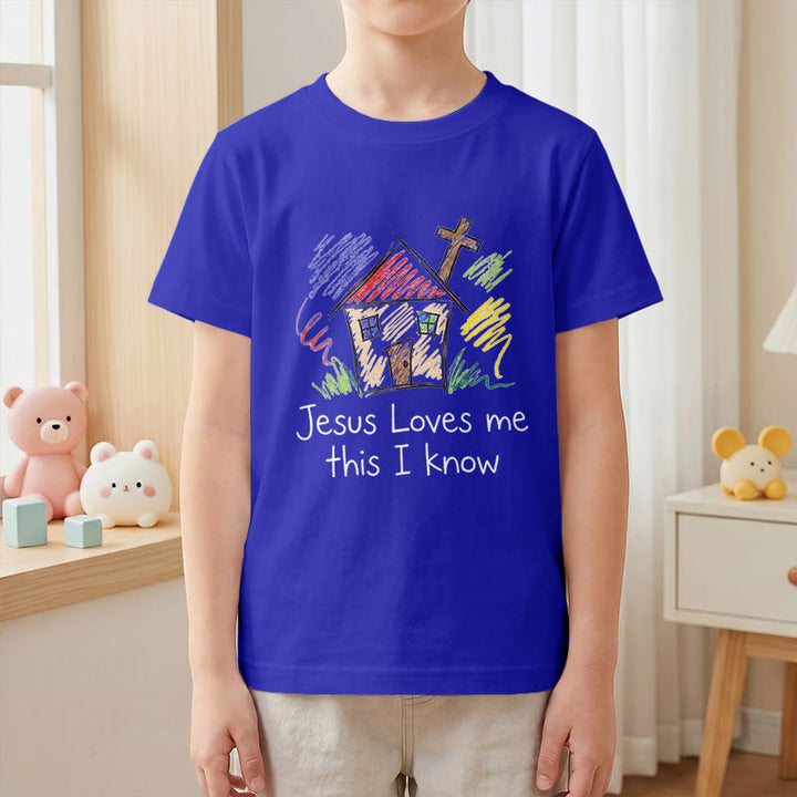 Christianartworkshop Jesus Loves Me This I Know Chapel Cross Kids Short Sleeve T-Shirt - image 22