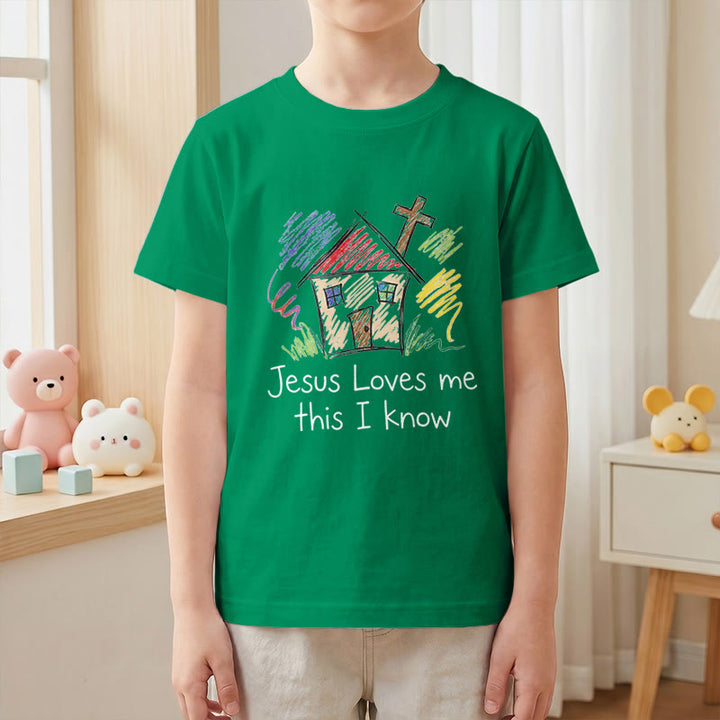 Christianartworkshop Jesus Loves Me This I Know Chapel Cross Kids Short Sleeve T-Shirt - image 13