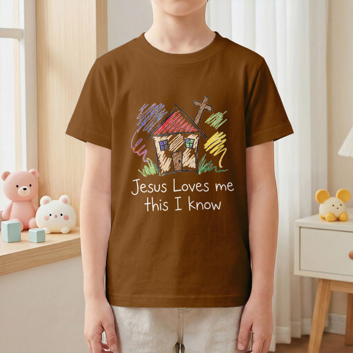 Christianartworkshop Jesus Loves Me This I Know Chapel Cross Kids Short Sleeve T-Shirt - image 19