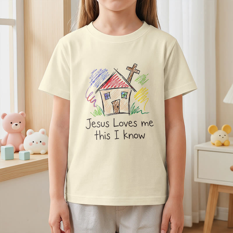Christianartworkshop Jesus Loves Me This I Know Chapel Cross Kids Short Sleeve T-Shirt - image 2