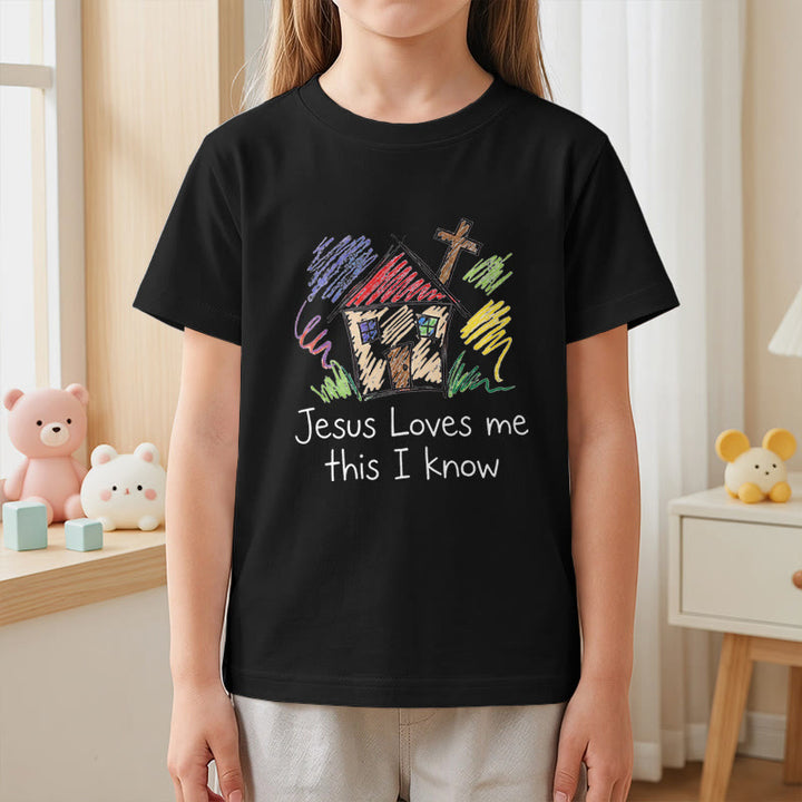Christianartworkshop Jesus Loves Me This I Know Chapel Cross Kids Short Sleeve T-Shirt - image 26