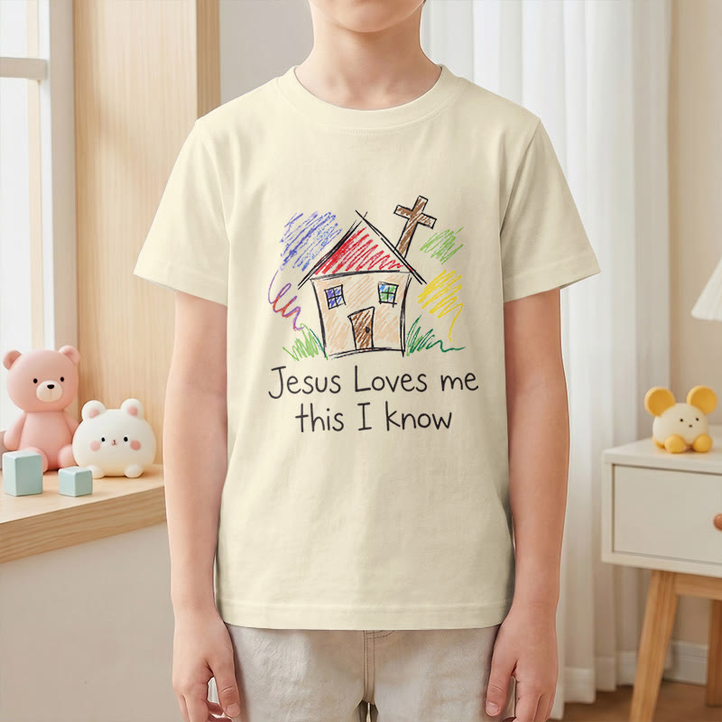 Christianartworkshop Jesus Loves Me This I Know Chapel Cross Kids Short Sleeve T-Shirt - image 1