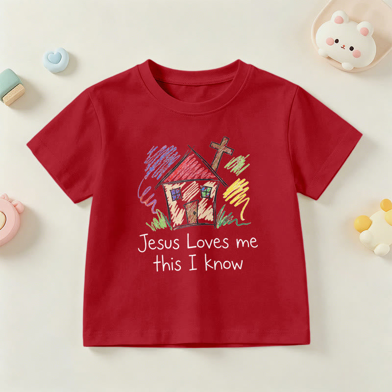 Christianartworkshop Jesus Loves Me This I Know Chapel Cross Kids Short Sleeve T-Shirt - Red - US/UK/AU 14, EU170 - image 6