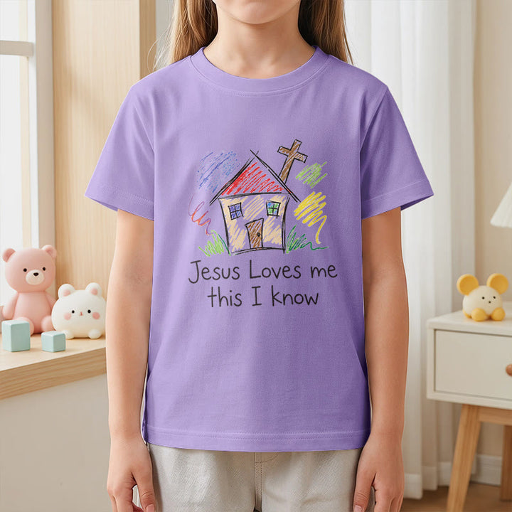 Christianartworkshop Jesus Loves Me This I Know Chapel Cross Kids Short Sleeve T-Shirt - image 5