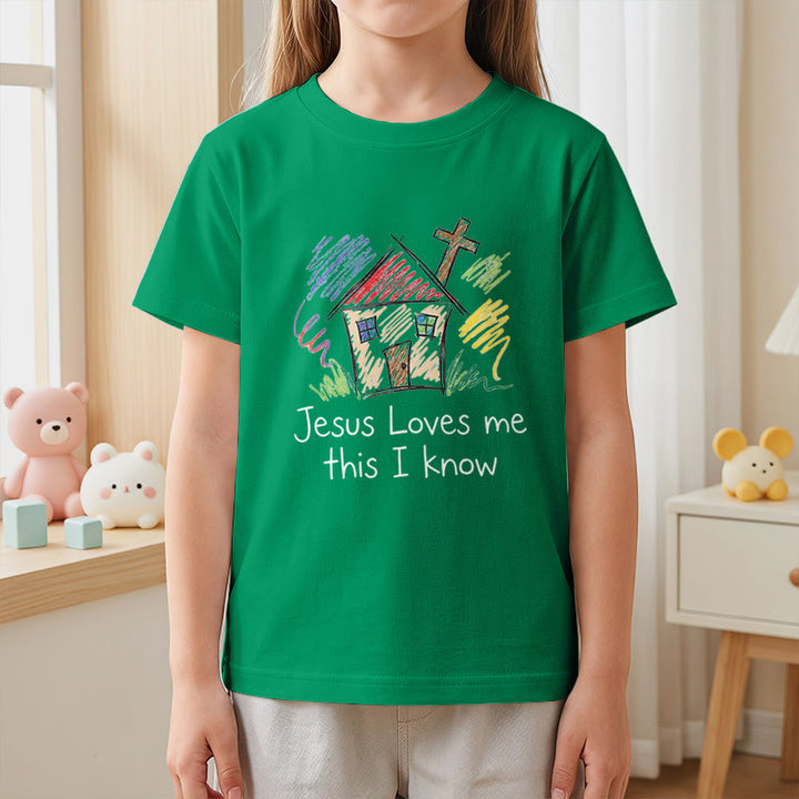Christianartworkshop Jesus Loves Me This I Know Chapel Cross Kids Short Sleeve T-Shirt - image 14