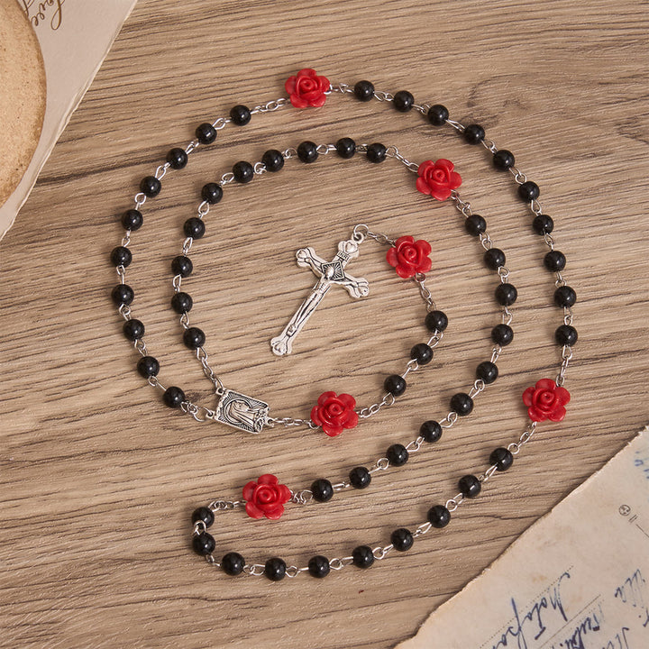 FREE Today: Smooth Pearl-Style Round Bead Rosary with Rose Ornament & Vintage Virgin Mary Center Charm - image 9
