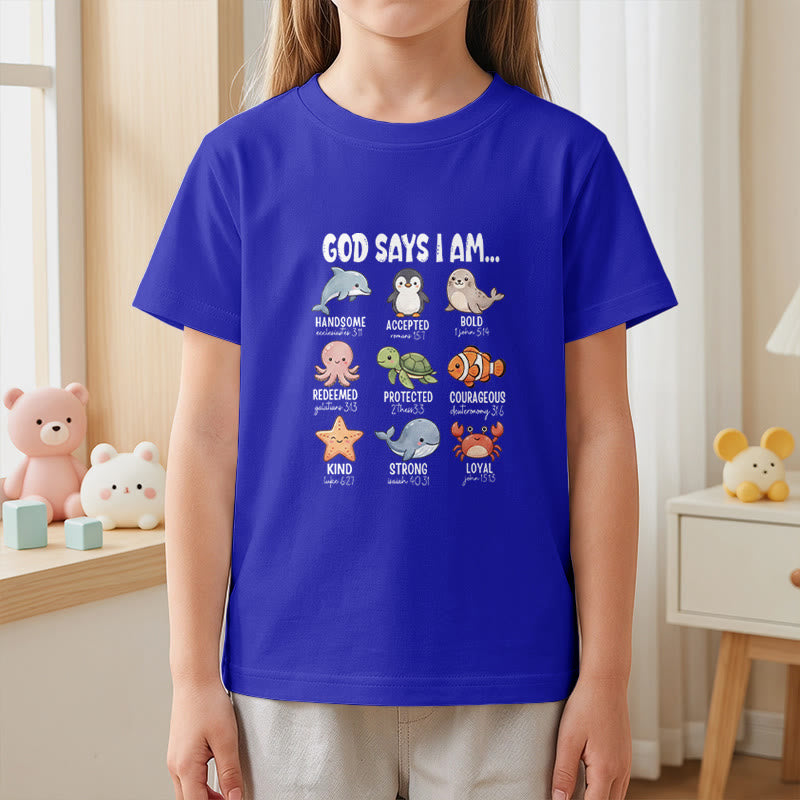 Christianartworkshop Relax Fit Whale Penguin Crab Print Faith Slogan Kids Short Sleeve T-Shirt - image 29