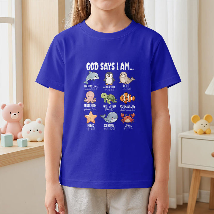 Christianartworkshop Relax Fit Whale Penguin Crab Print Faith Slogan Kids Short Sleeve T-Shirt - image 29