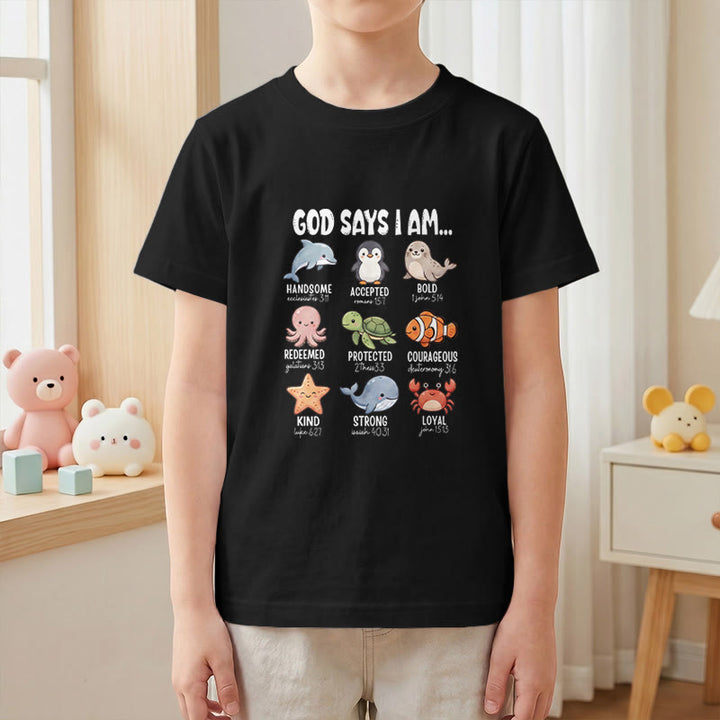 Christianartworkshop Relax Fit Whale Penguin Crab Print Faith Slogan Kids Short Sleeve T-Shirt - image 4