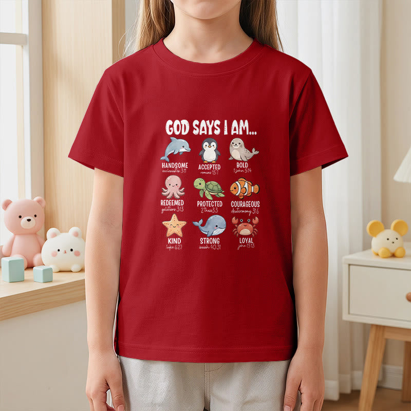Christianartworkshop Relax Fit Whale Penguin Crab Print Faith Slogan Kids Short Sleeve T-Shirt - image 14