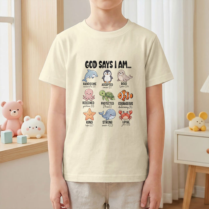 Christianartworkshop Relax Fit Whale Penguin Crab Print Faith Slogan Kids Short Sleeve T-Shirt - image 7