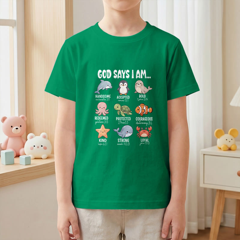 Christianartworkshop Relax Fit Whale Penguin Crab Print Faith Slogan Kids Short Sleeve T-Shirt - image 19