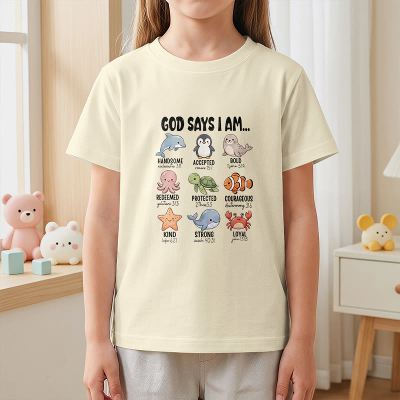 Christianartworkshop Relax Fit Whale Penguin Crab Print Faith Slogan Kids Short Sleeve T-Shirt - image 8