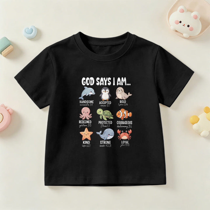 Christianartworkshop Relax Fit Whale Penguin Crab Print Faith Slogan Kids Short Sleeve T-Shirt - Black - US/UK/AU 14, EU170 - image 3
