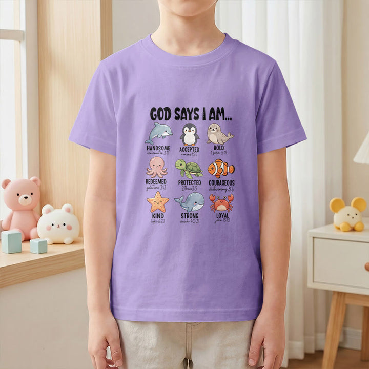 Christianartworkshop Relax Fit Whale Penguin Crab Print Faith Slogan Kids Short Sleeve T-Shirt - image 10